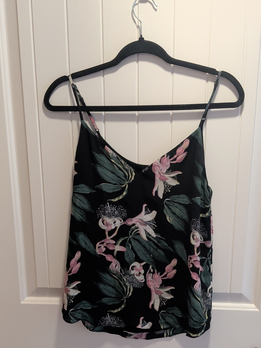 Babaton Floral Black & Pink Spaghetti Strap Tank Top